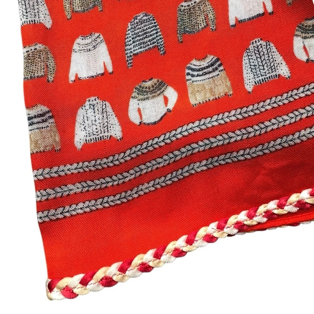 TALBOTS LONG LENGTH SCARF WRAP MINI ICELANDIC SWEATER DESIGN ORANGE BRAID TRIM